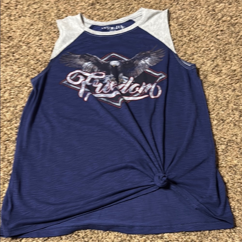 Freedom Graphic Tank Top with eagle  - Blue and Gray size small (3-5)